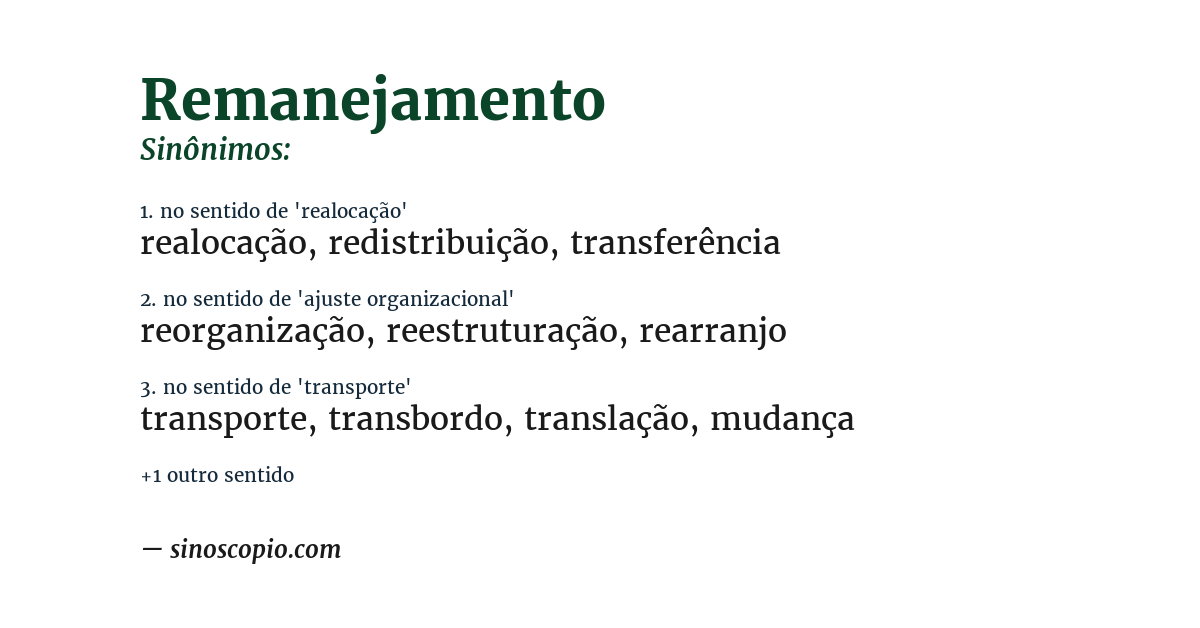 Sinônimo de remanejamento