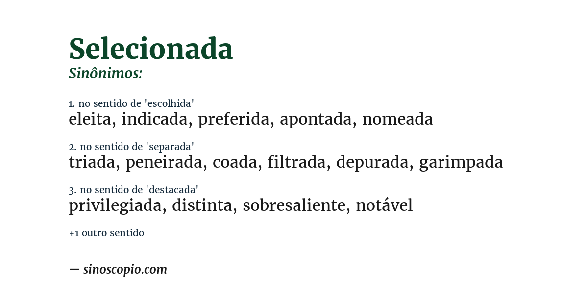 Sinônimo de selecionada