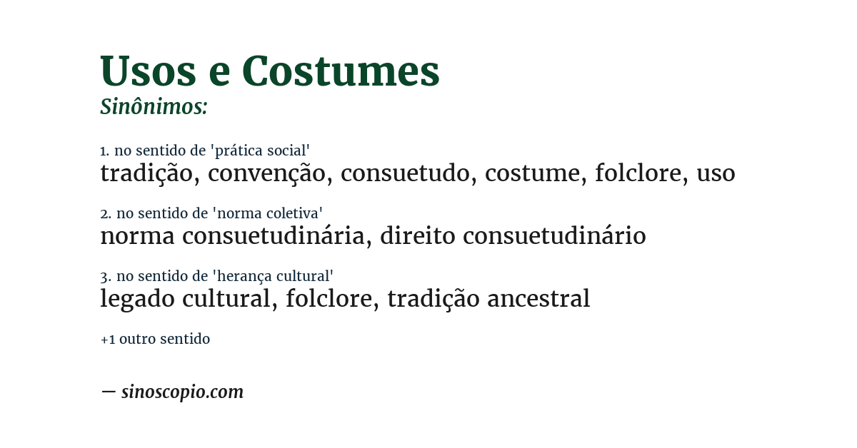 Sinônimo de usos e costumes