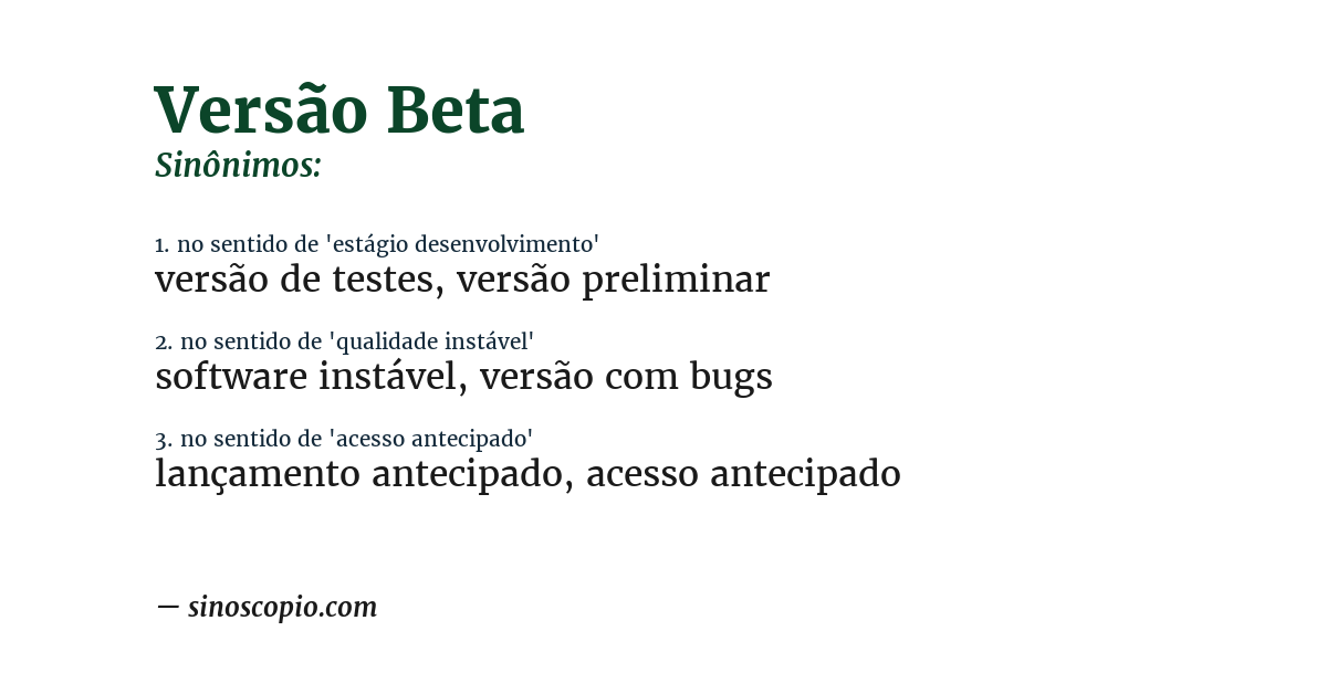 Sinônimo de versão beta