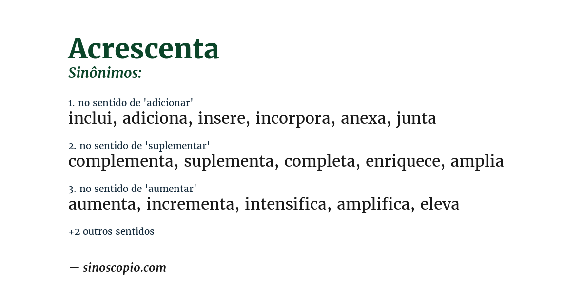 Sinônimo de acrescenta