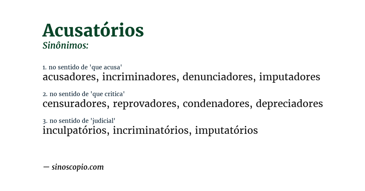 Sinônimo de acusatórios
