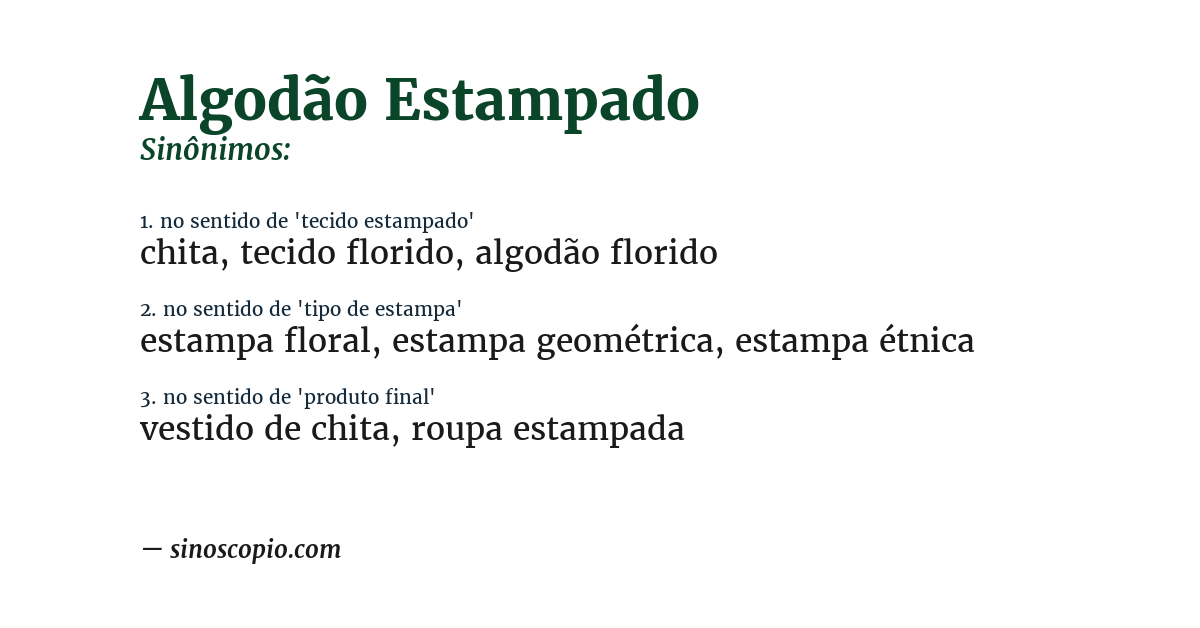 Sinônimo de algodão estampado