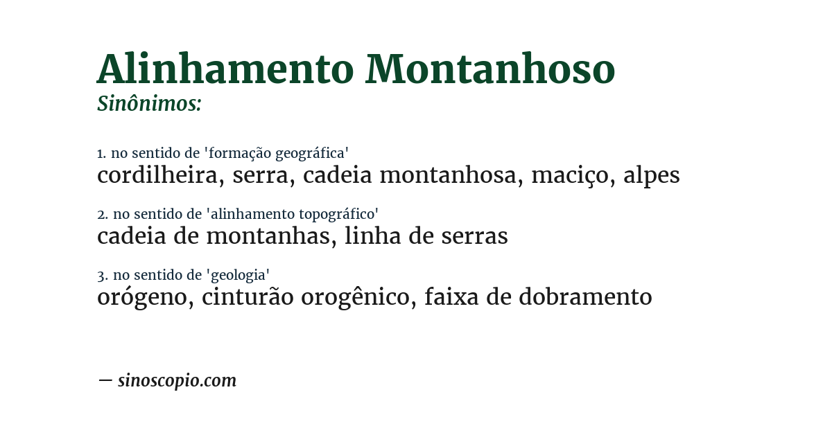 Sinônimo de alinhamento montanhoso