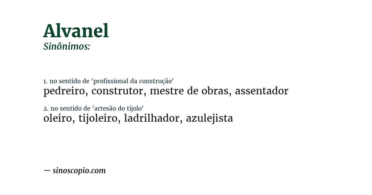 Sinônimo de alvanel