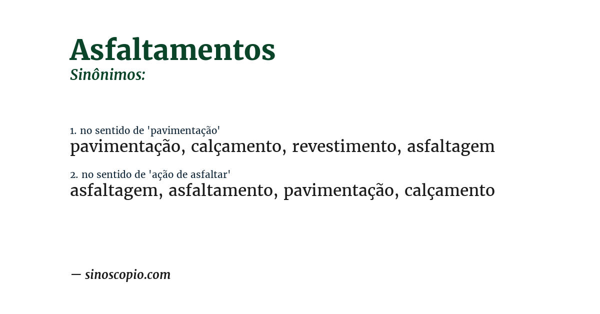 Sinônimo de asfaltamentos