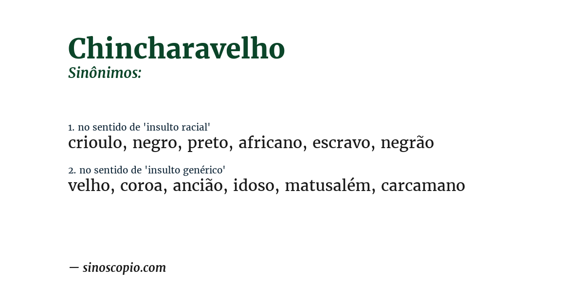 Sinônimo de chincharavelho