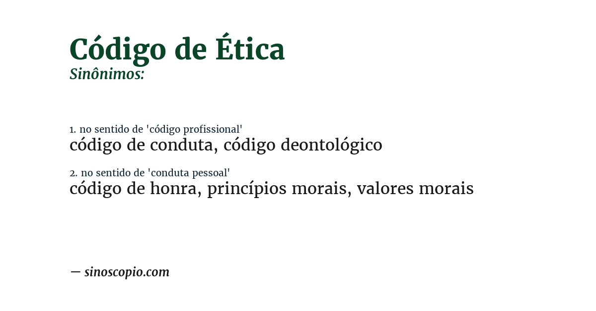 Sinônimo de código de ética