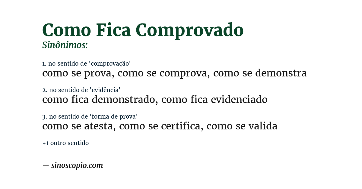 Sinônimo de como fica comprovado