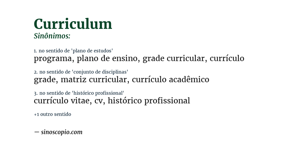 Sinônimo de curriculum