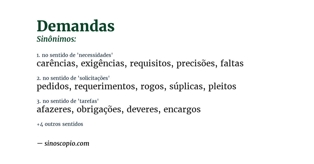 Sinônimo de demandas