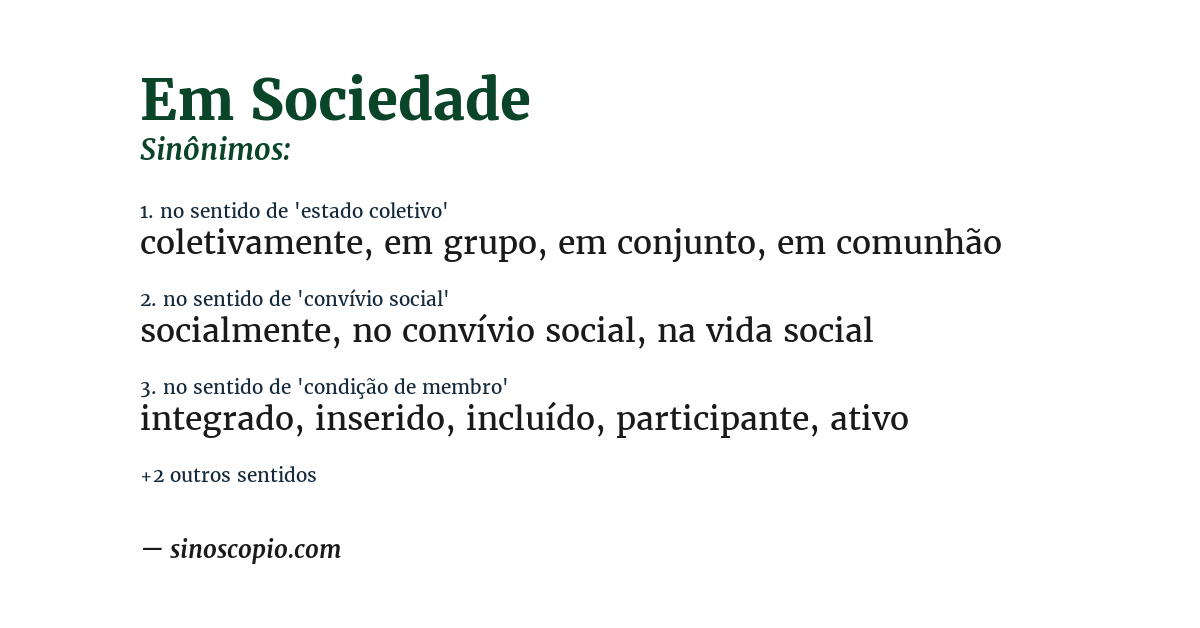 Sinônimo de em sociedade