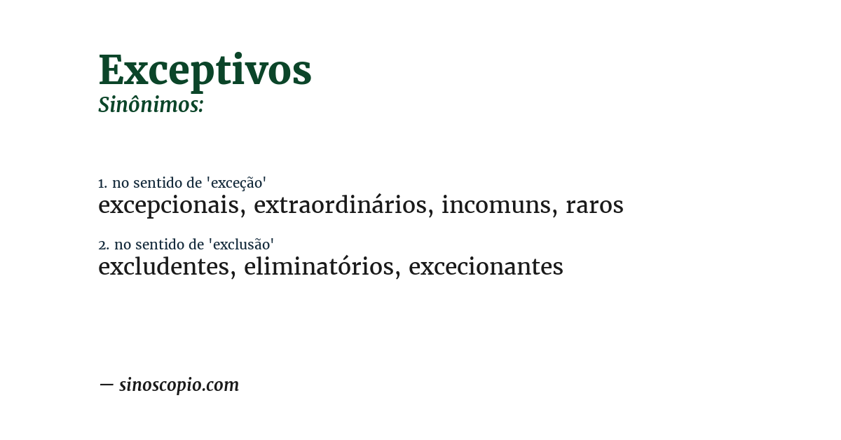 Sinônimo de exceptivos