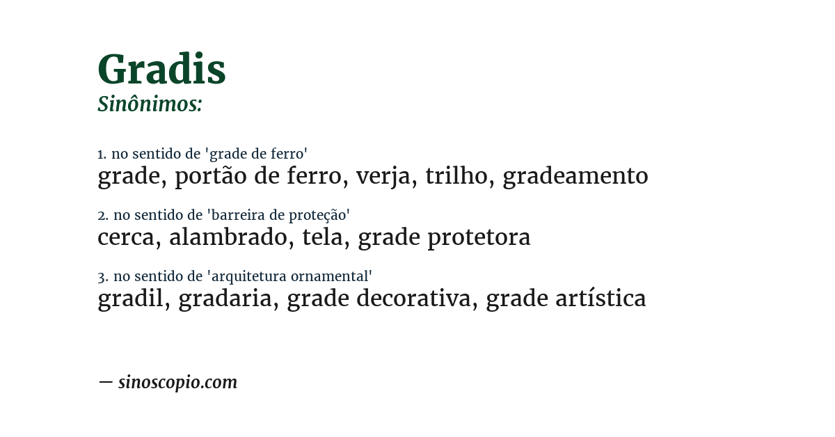 Sinônimo de gradis