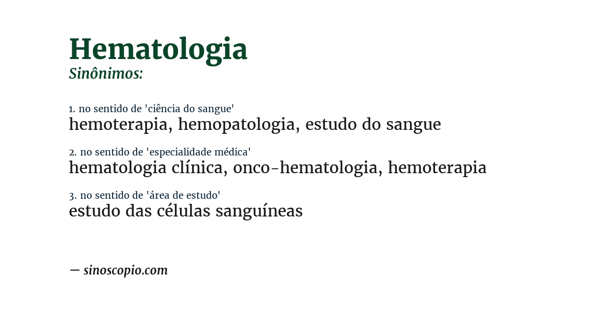 Sinônimo de hematologia