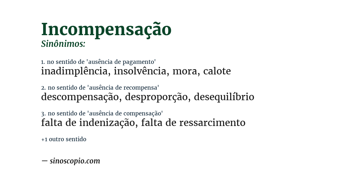 Sinônimo de incompensação