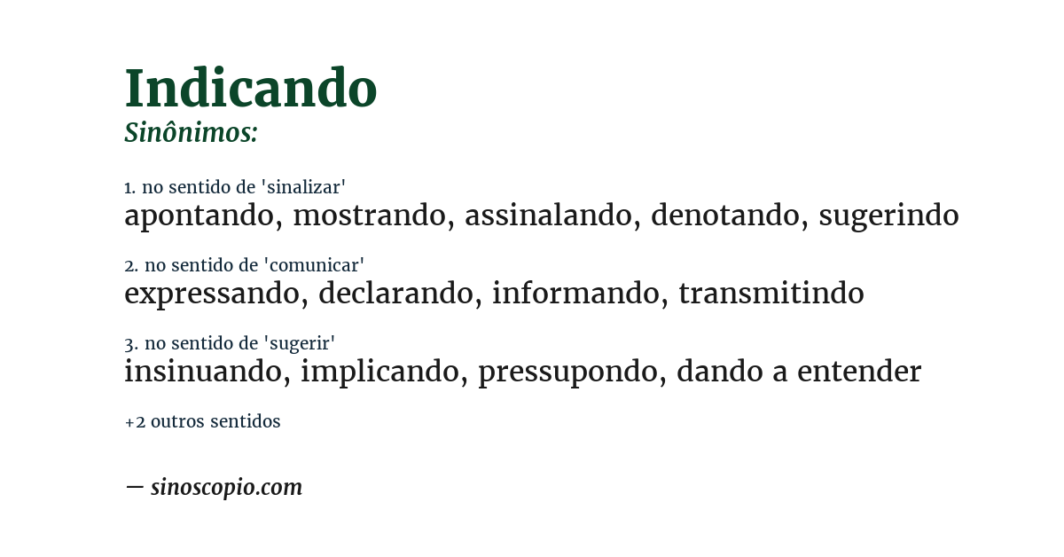 Sinônimo de indicando