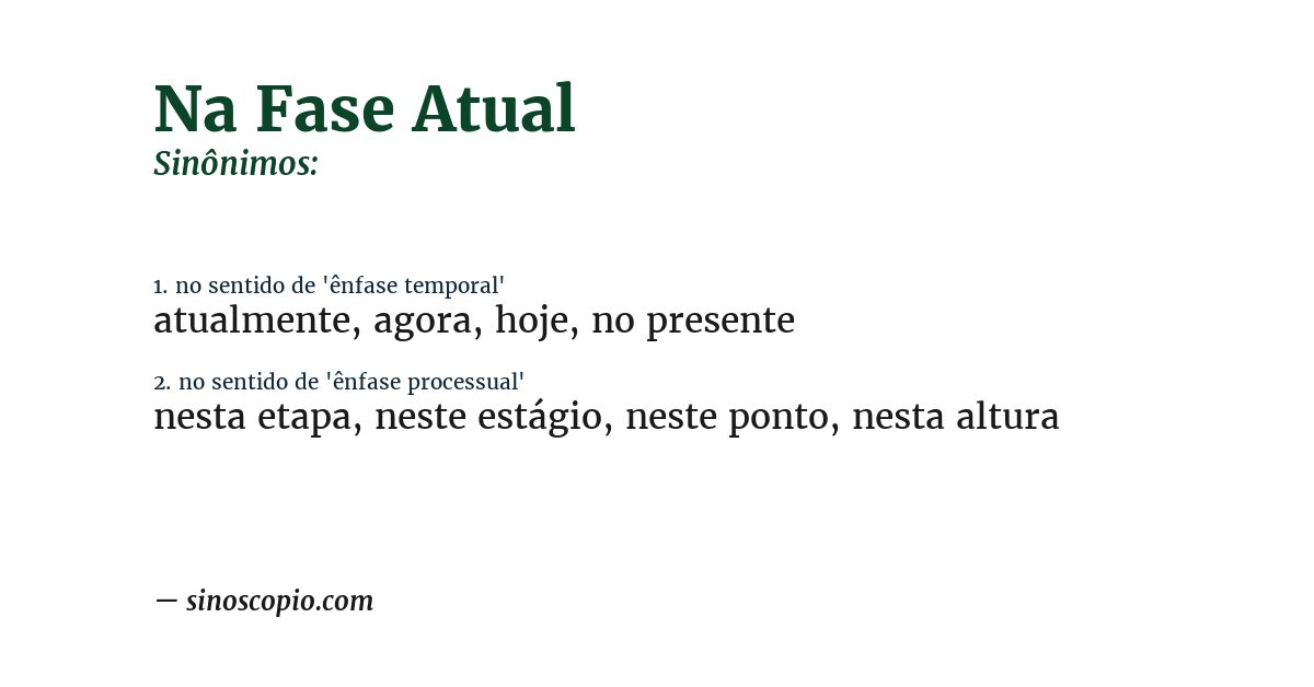 Sinônimo de na fase atual