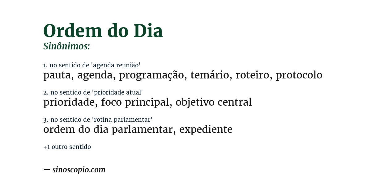 Sinônimo de ordem do dia