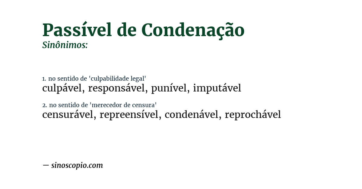 Sinônimo de passível de condenação