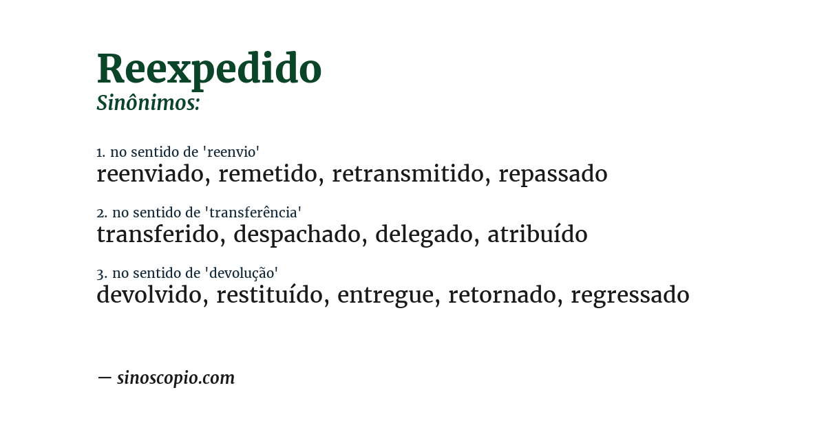 Sinônimo de reexpedido
