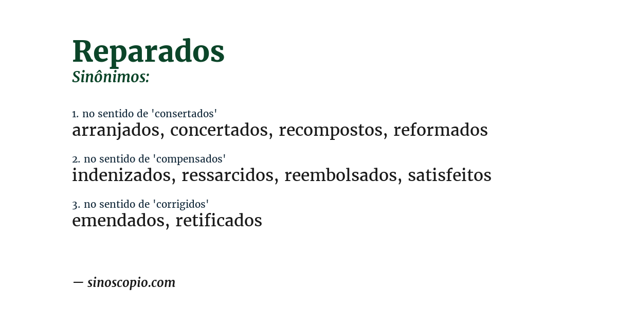 Sinônimo de reparados