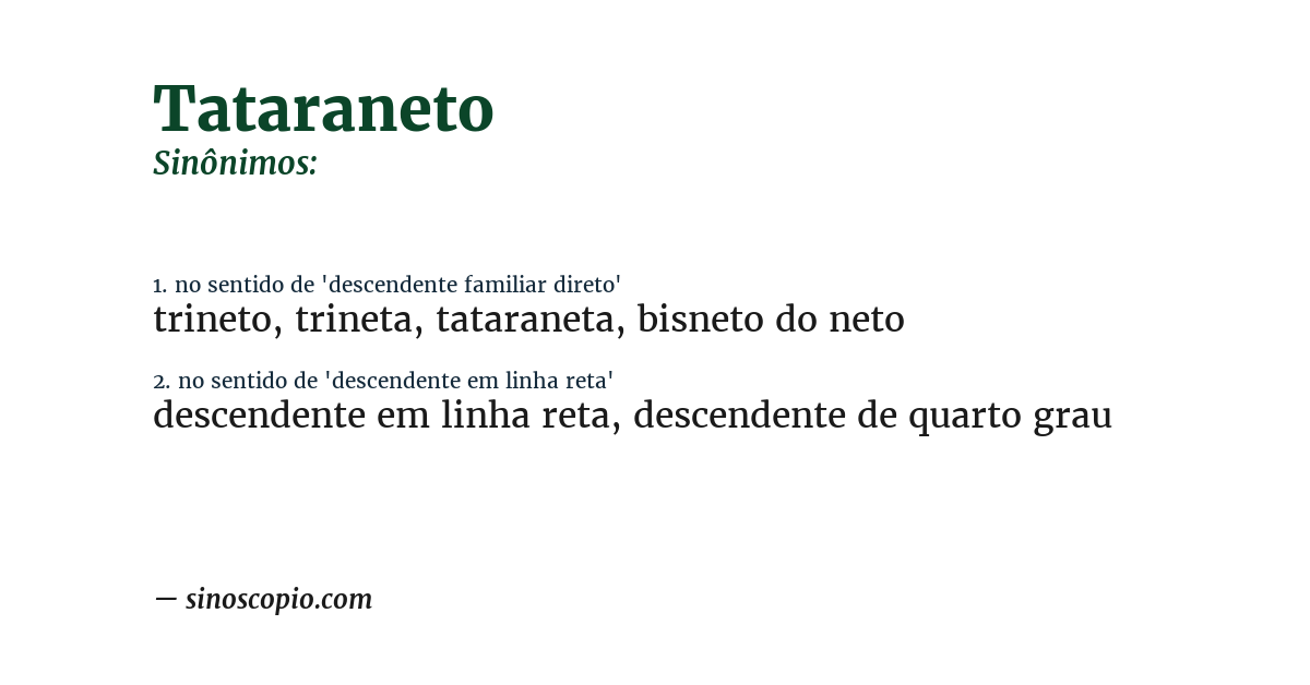 Sinônimo de tataraneto