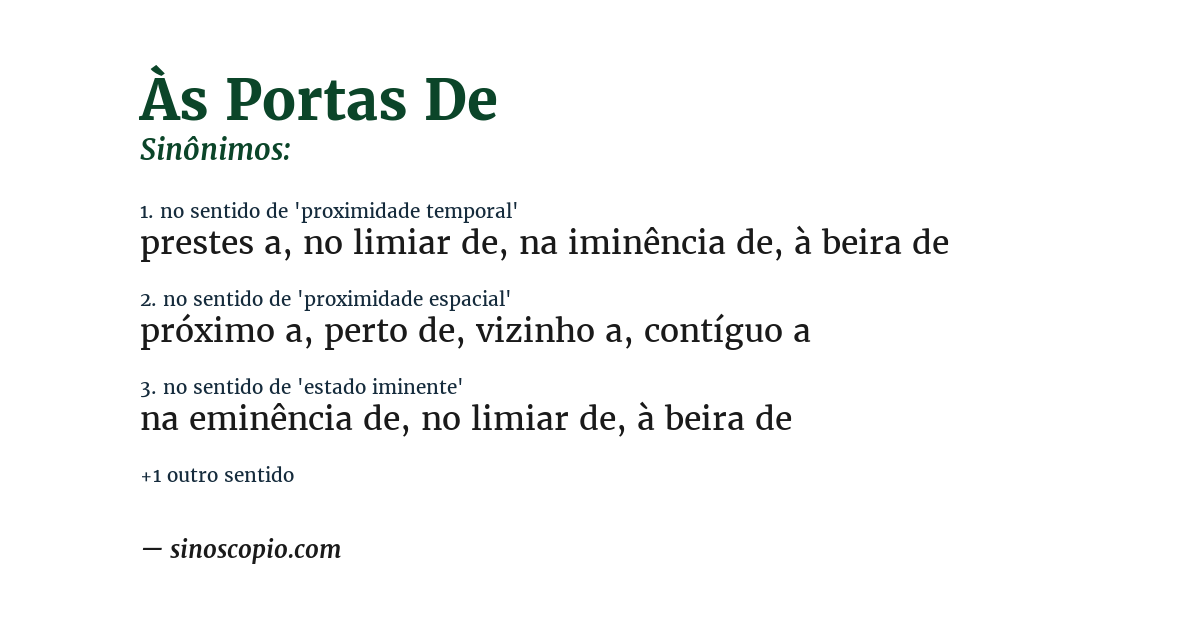 Sinônimo de às portas de