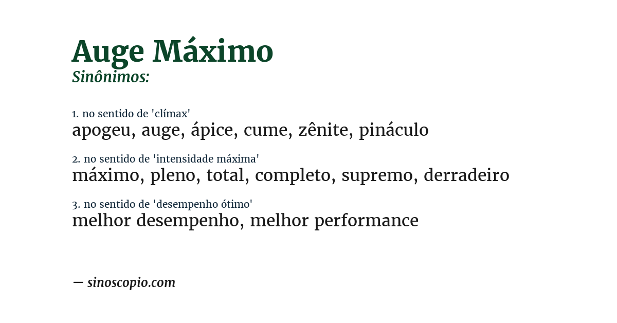 Sinônimo de auge máximo