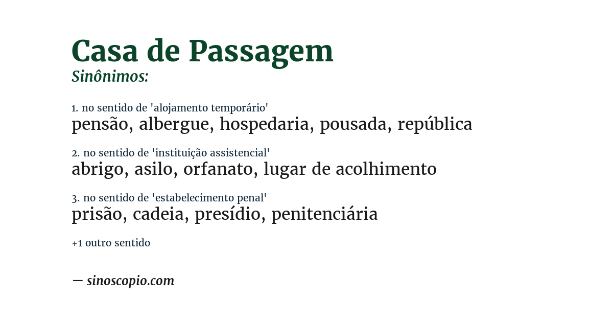 Sinônimo de casa de passagem