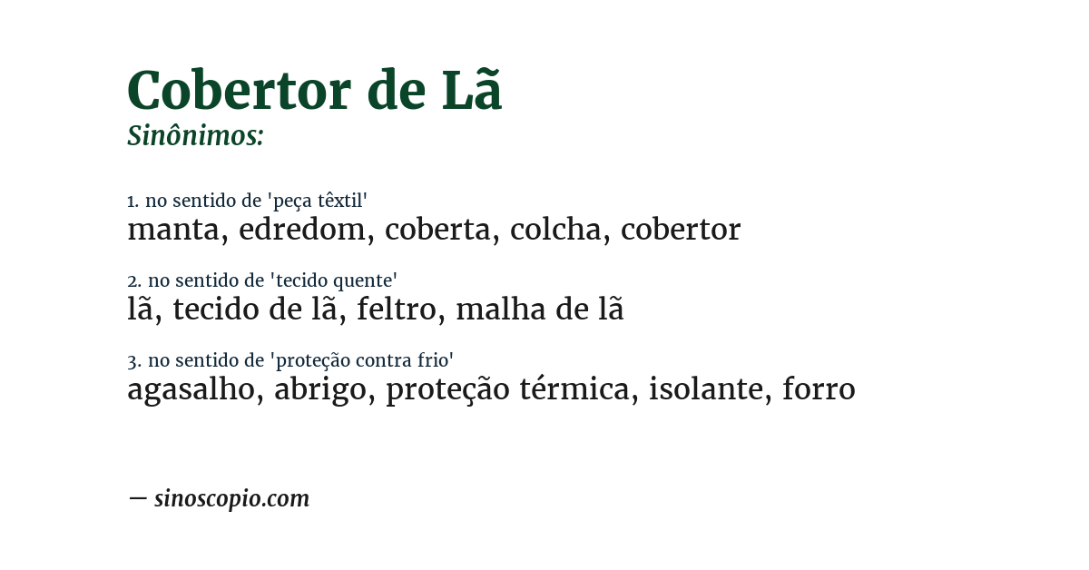 Sinônimo de cobertor de lã