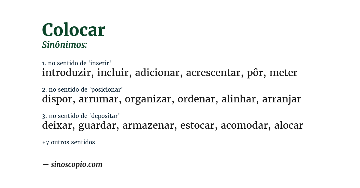 Sinônimo de colocar
