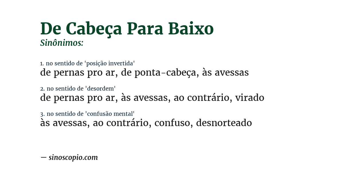 Sinônimo de de cabeça para baixo