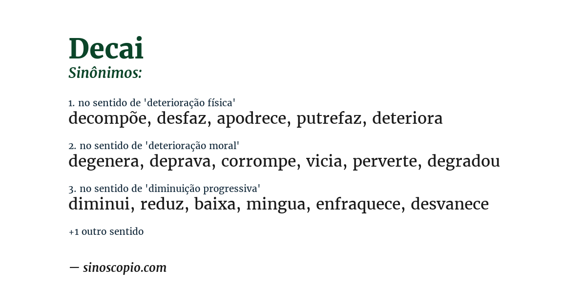 Sinônimo de decai