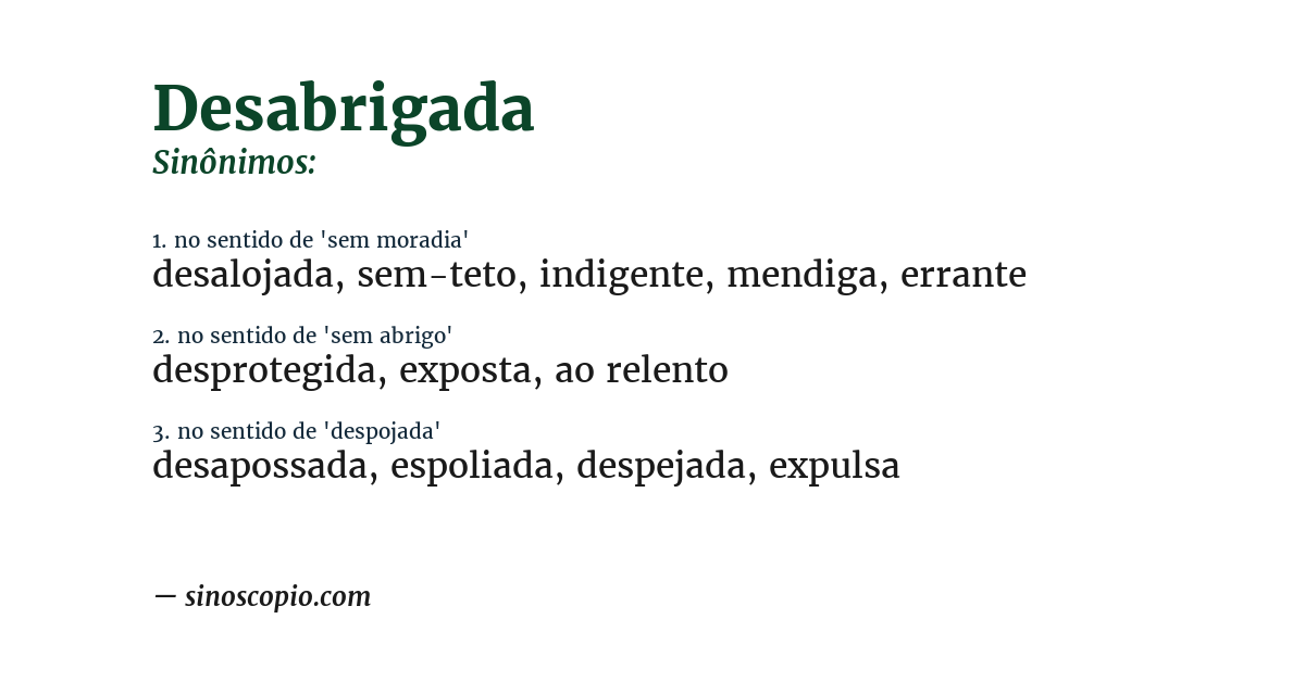 Sinônimo de desabrigada