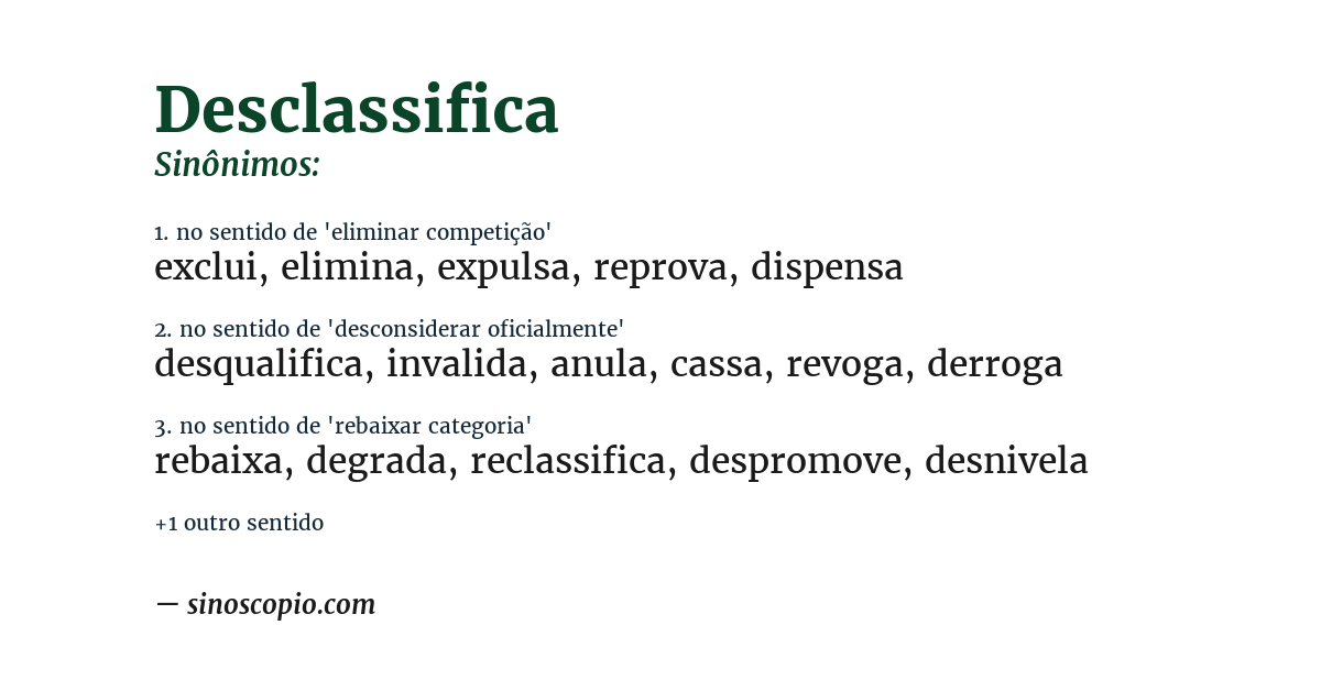 Sinônimo de desclassifica