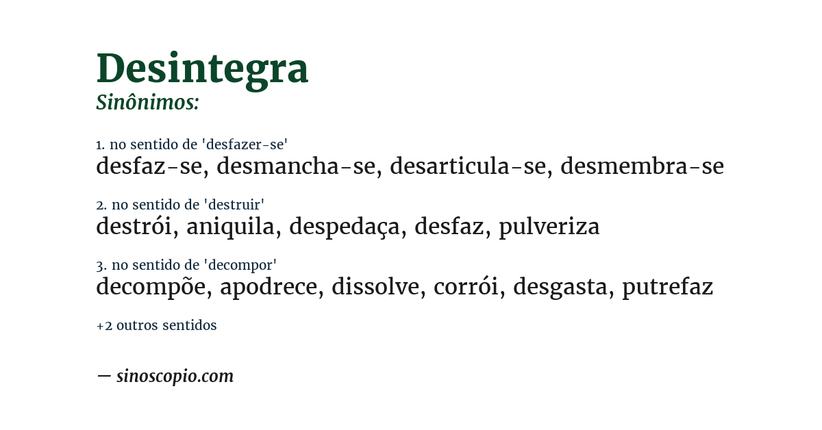 Sinônimo de desintegra