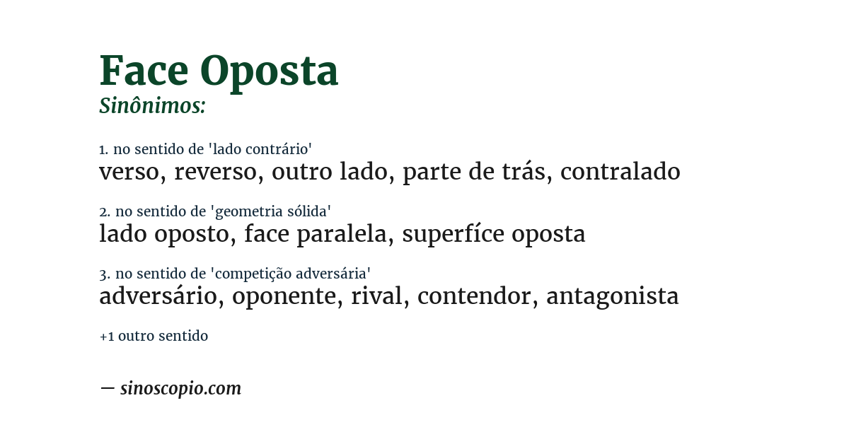Sinônimo de face oposta