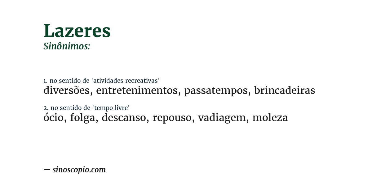 Sinônimo de lazeres