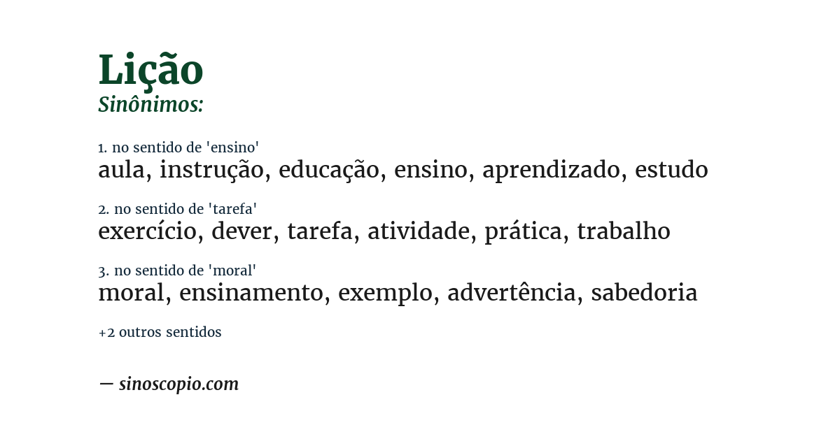 Sinônimo de lição
