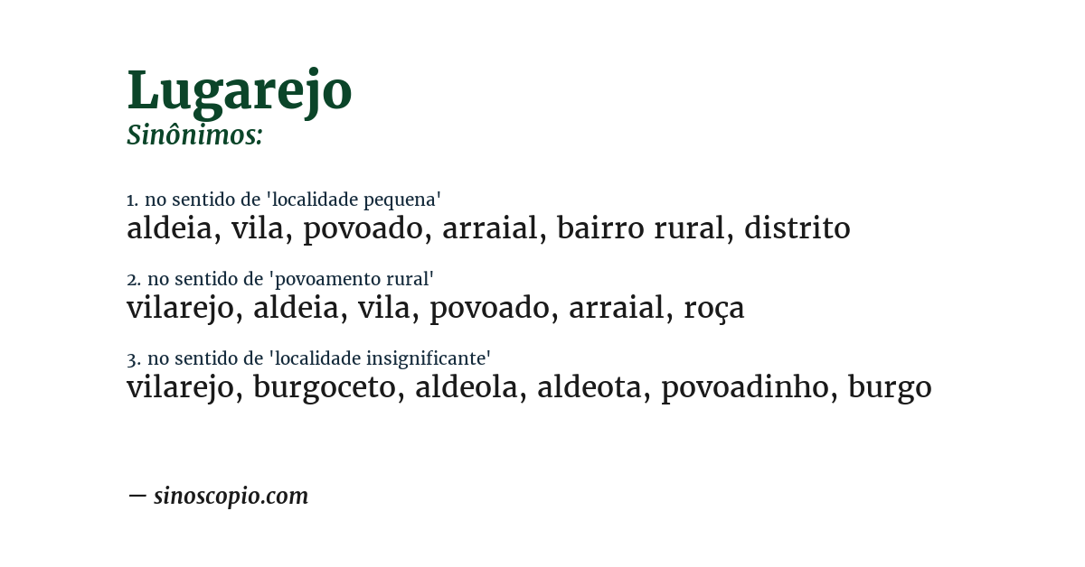 Sinônimo de lugarejo