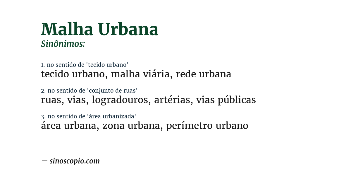 Sinônimo de malha urbana