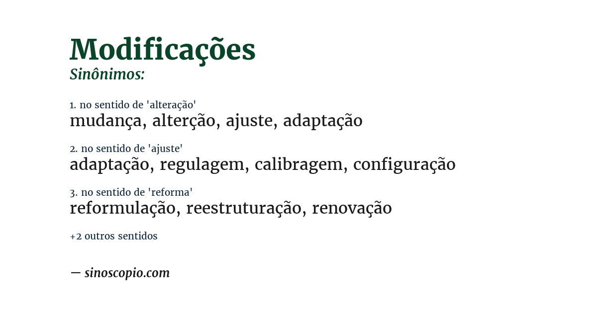 Sinônimo de modificações