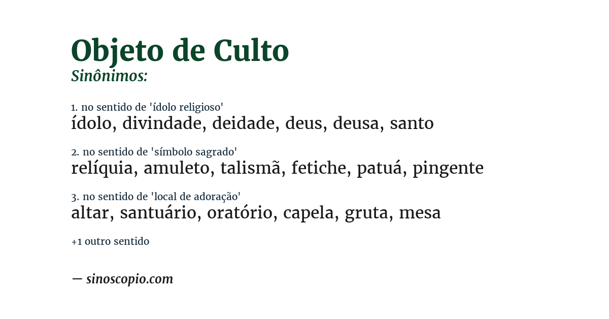 Sinônimo de objeto de culto