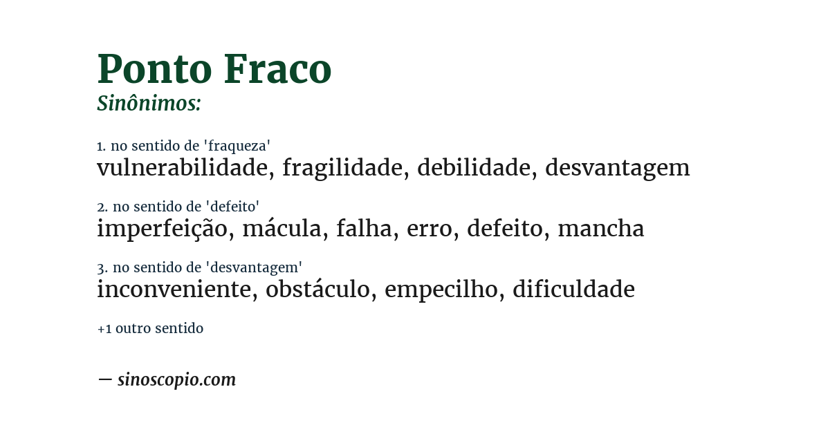 Sinônimo de ponto fraco