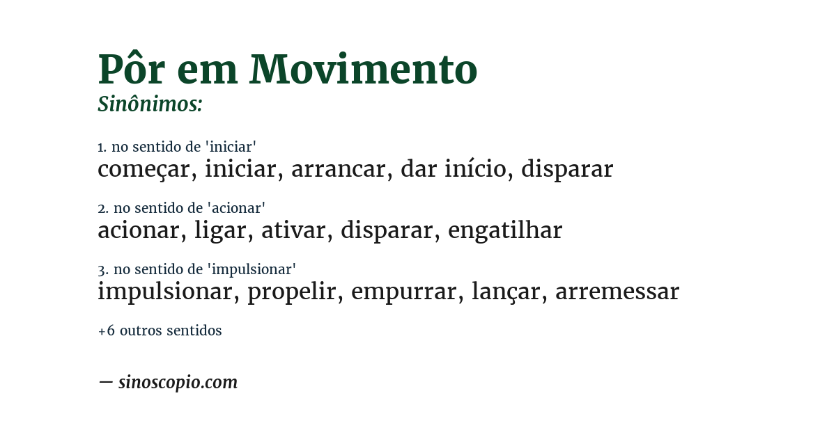 Sinônimo de pôr em movimento