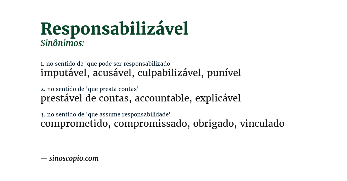 Sinônimo de responsabilizável