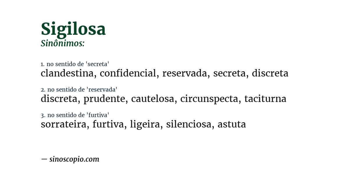 Sinônimo de sigilosa