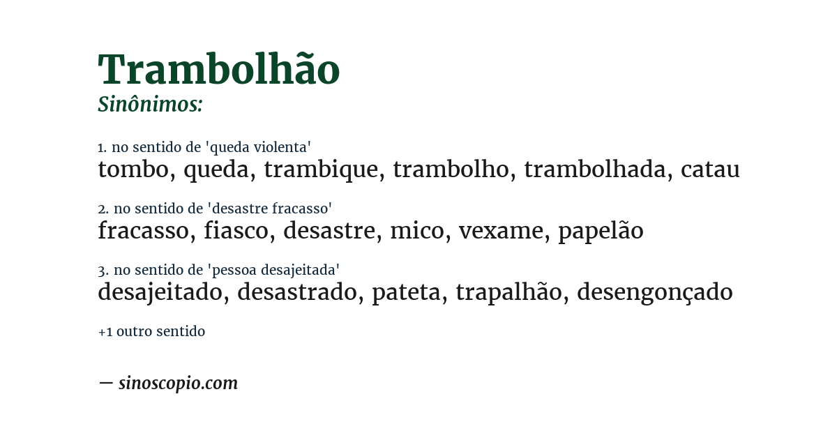 Sinônimo de trambolhão