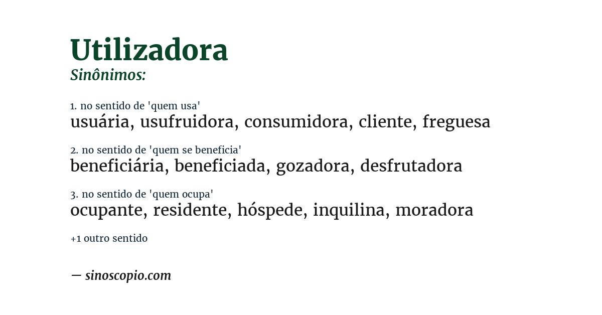 Sinônimo de utilizadora